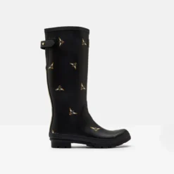 Joules Welly Print With Adjustable Back Gusset - Black Metallic Bees