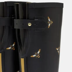 Joules Welly Print With Adjustable Back Gusset - Black Metallic Bees -Equestrian Riding Clothing Store 204270 BLKMTLBEES 5