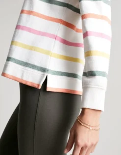 Joules Southwold Buttoned Sweatshirt - Multi Cream Stripe -Equestrian Riding Clothing Store 219864 MULTCRMST202