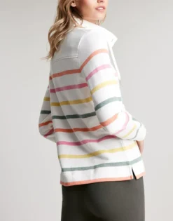 Joules Southwold Buttoned Sweatshirt - Multi Cream Stripe -Equestrian Riding Clothing Store 219864 MULTCRMST203