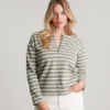 Joules Olive Jersey Top - Green Creme Stripe