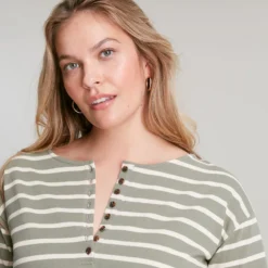 Joules Olive Jersey Top - Green Creme Stripe -Equestrian Riding Clothing Store 220151 GRENCRMSTP 2