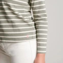 Joules Olive Jersey Top - Green Creme Stripe -Equestrian Riding Clothing Store 220151 GRENCRMSTP 3