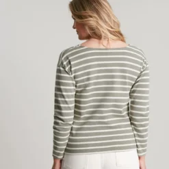 Joules Olive Jersey Top - Green Creme Stripe -Equestrian Riding Clothing Store 220151 GRENCRMSTP 4
