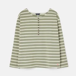 Joules Olive Jersey Top - Green Creme Stripe -Equestrian Riding Clothing Store 220151 GRENCRMSTP 6