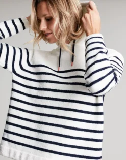 Joules Seagate Chenille Hoody - Navy Cream -Equestrian Riding Clothing Store 220161 NAVCRMSTP 2