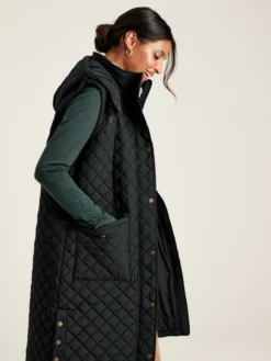 Joules Chatsworth Showerproof Longline Quilted Gilet - Black -Equestrian Riding Clothing Store 621595s4