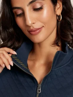 Joules Women's Anisa Quilted Zip Sweatshirt - French Navy -Equestrian Riding Clothing Store C44132s3