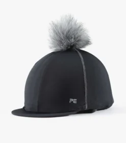 Premier Equine Jersey Hat Silk With Faux Fur Pom Pom Black