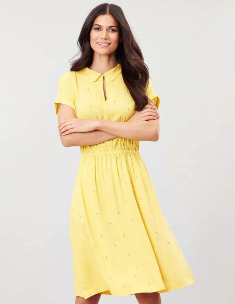 Joules Etty Broderie Women's Dress Yellow Lemon 2 Joules Etty Broderie Women's Dress Yellow Lemon - Image 2