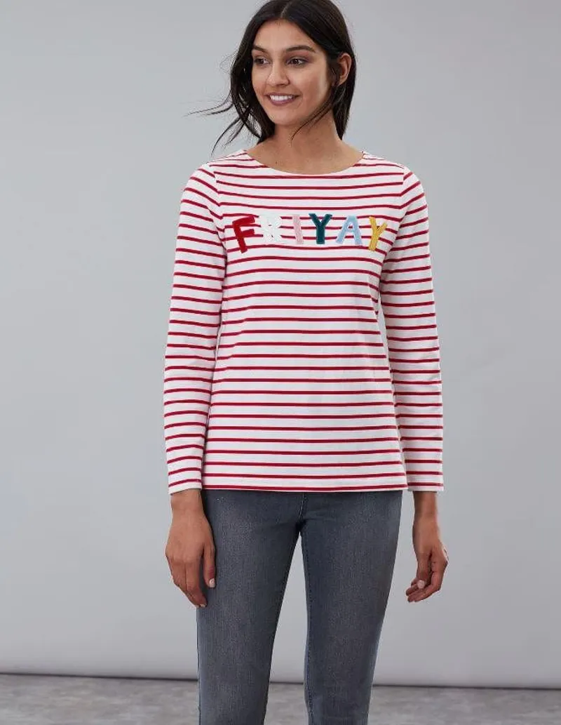 Joules Harbour Luxe Long Sleeve Jersey Top Cream Red Stripe UK8 1 Joules Harbour Luxe Long Sleeve Jersey Top Cream Red Stripe UK8