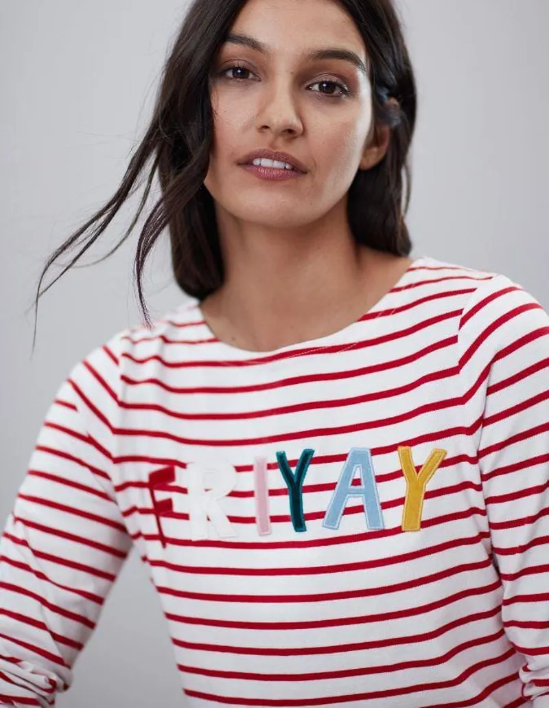 Joules Harbour Luxe Long Sleeve Jersey Top Cream Red Stripe UK8 6 Joules Harbour Luxe Long Sleeve Jersey Top Cream Red Stripe UK8 - Image 6