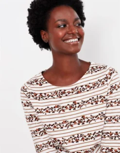Joules Harbour Print Jersey Top Cream Leopard Stripe