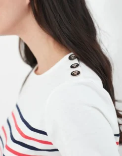 Joules Harbour Stripe Short Sleeved Top Cream Stripe -Equestrian Riding Clothing Store Joules Harbour Stripe Womens Short Sleeved Button Shoulder Top 3