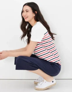 Joules Harbour Stripe Short Sleeved Top Cream Stripe -Equestrian Riding Clothing Store Joules Harbour Stripe Womens Short Sleeved Button Shoulder Top 4