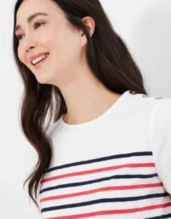 Joules Harbour Stripe Short Sleeved Top Cream Stripe -Equestrian Riding Clothing Store Joules Harbour Stripe Womens Short Sleeved Button Shoulder Top 5