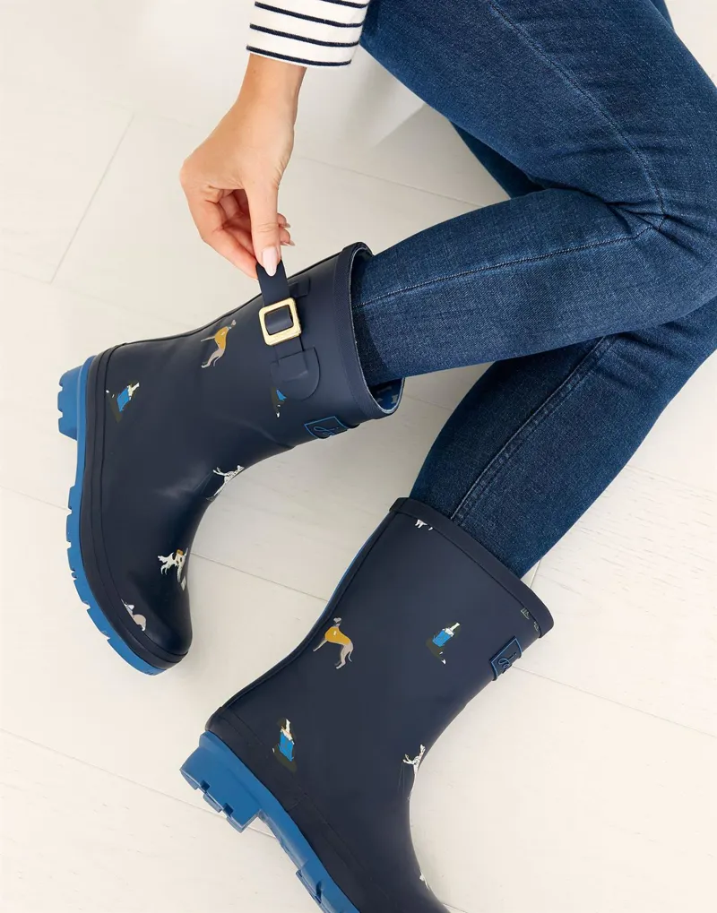 Joules Molly Mid Height Printed Wellies Navy Dogs 1 Joules Molly Mid Height Printed Wellies Navy Dogs