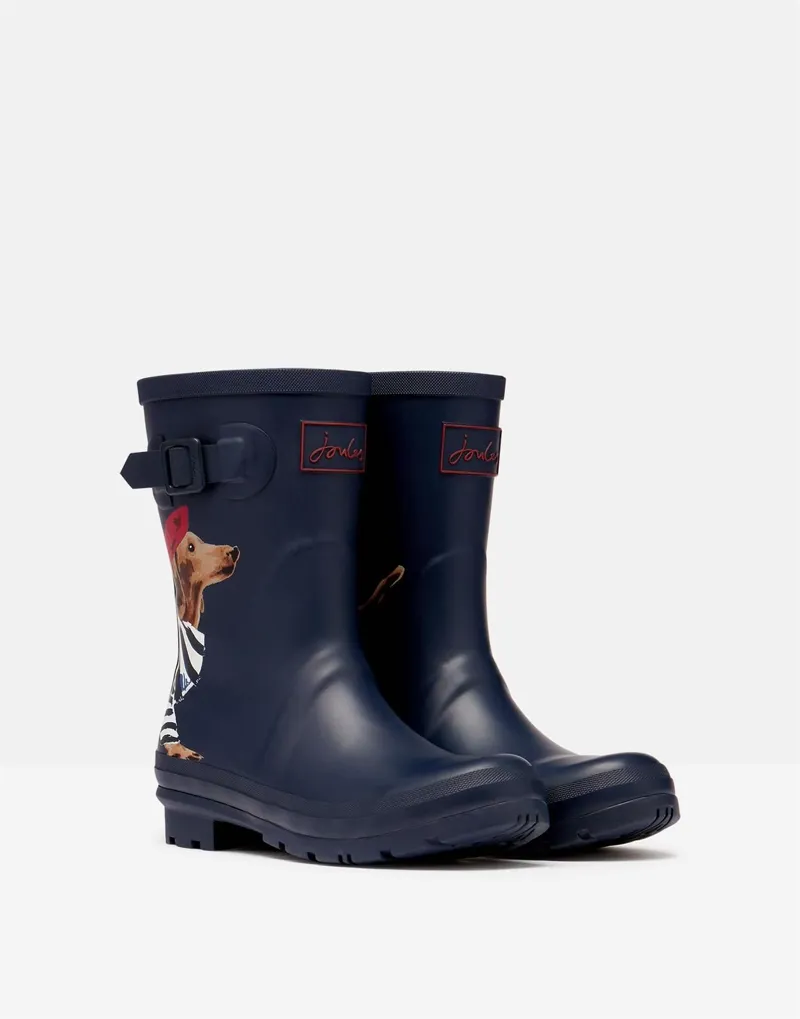Joules Molly Mid Height Printed Wellies Navy Sausage Dog 2 Joules Molly Mid Height Printed Wellies Navy Sausage Dog - Image 2