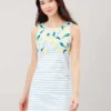 Joules Riva Print Sleeveless Jersey Dress Lemon Stripe Border UK16