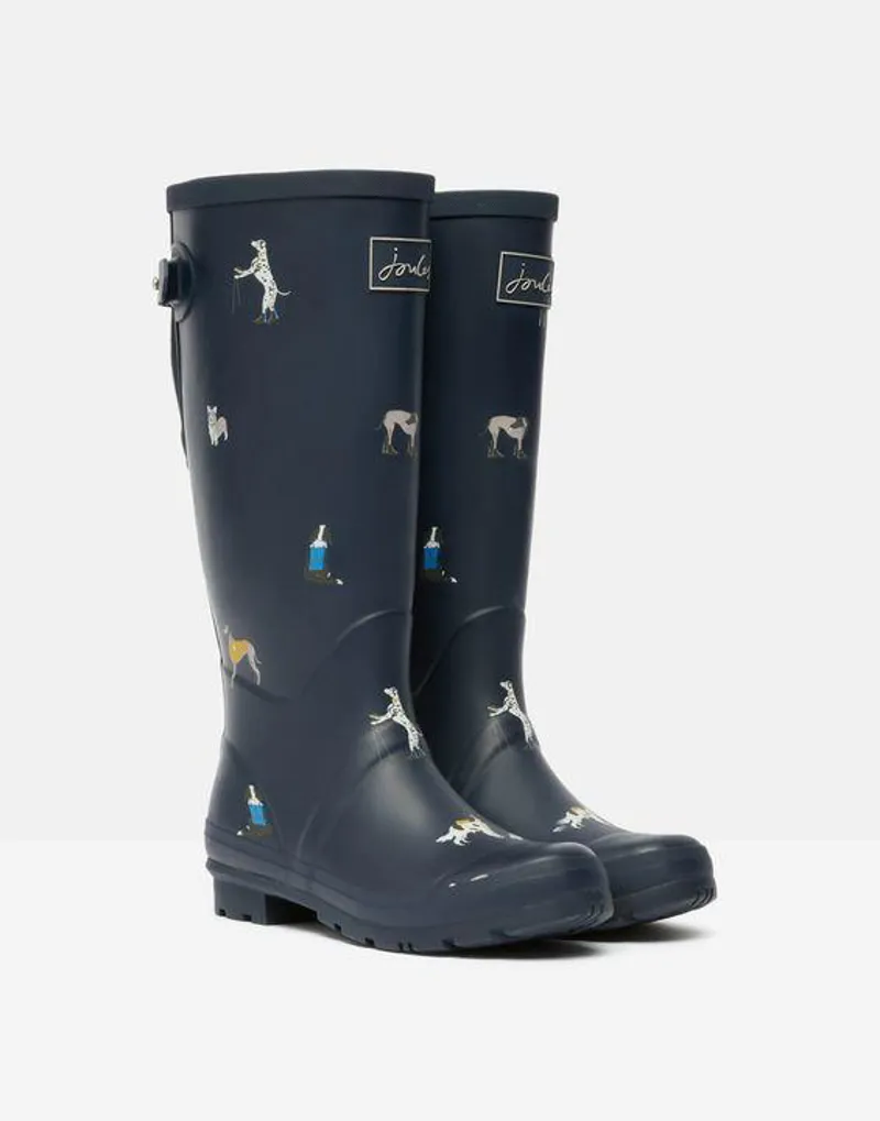 Joules Welly Print With Adjustable Back Gusset Navy Dogs 1 Joules Welly Print With Adjustable Back Gusset Navy Dogs