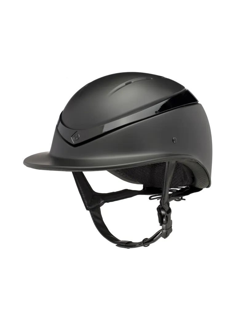 Charles Owen Luna Wide Peak Hat - Black Matt / Black Gloss 1 Charles Owen Luna Wide Peak Hat - Black Matt / Black Gloss