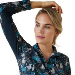 Ariat Women's Sunstopper 2.0 1/4 Zip Baselayer Mosaic Blue Reflection's Print 8 Ariat Women's Sunstopper 2.0 1/4 Zip Baselayer Mosaic Blue Reflection's Print -Equestrian Riding Clothing Store S23 WMS ENGL 10043591 detail01