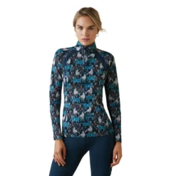 Ariat Women's Sunstopper 2.0 1/4 Zip Baselayer Mosaic Blue Reflection's Print