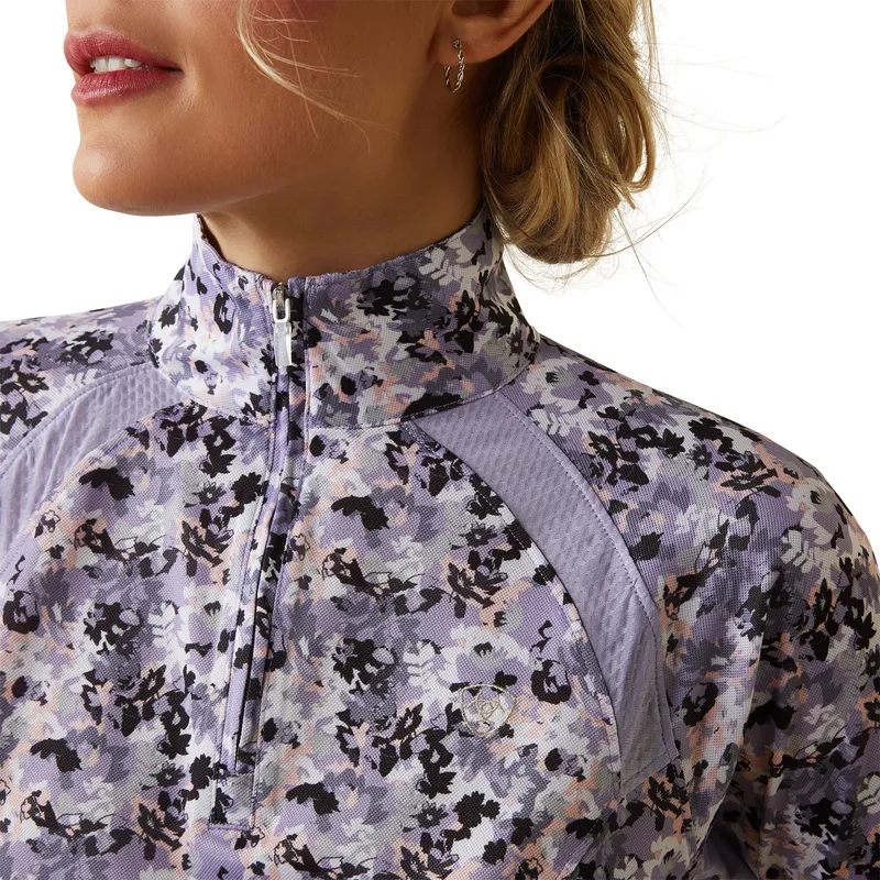 Ariat Women's Sunstopper 2.0 1/4 Zip Baselayer Grey Camo Floral 2 Ariat Women's Sunstopper 2.0 1/4 Zip Baselayer Grey Camo Floral - Image 2