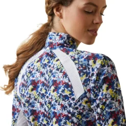 Ariat Women's Sunstopper 2.0 1/4 Zip Baselayer Blue Camo Floral 9 Ariat Women's Sunstopper 2.0 1/4 Zip Baselayer Blue Camo Floral -Equestrian Riding Clothing Store S23 WMS ENGL 10043599 detail01