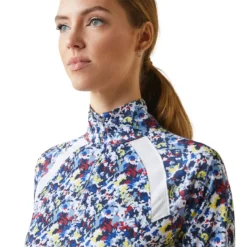 Ariat Women's Sunstopper 2.0 1/4 Zip Baselayer Blue Camo Floral 10 Ariat Women's Sunstopper 2.0 1/4 Zip Baselayer Blue Camo Floral -Equestrian Riding Clothing Store S23 WMS ENGL 10043599 detail02
