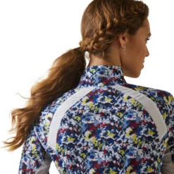 Ariat Women's Sunstopper 2.0 1/4 Zip Baselayer Blue Camo Floral 12 Ariat Women's Sunstopper 2.0 1/4 Zip Baselayer Blue Camo Floral -Equestrian Riding Clothing Store S23 WMS ENGL 10043599 detail04