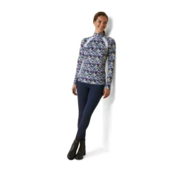 Ariat Women's Sunstopper 2.0 1/4 Zip Baselayer Blue Camo Floral 13 Ariat Women's Sunstopper 2.0 1/4 Zip Baselayer Blue Camo Floral -Equestrian Riding Clothing Store S23 WMS ENGL 10043599 front02