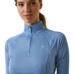 Ariat Women's Sunstopper 2.0 1/4 Zip Baselayer Ashleigh Blue 13 Ariat Women's Sunstopper 2.0 1/4 Zip Baselayer Ashleigh Blue -Equestrian Riding Clothing Store S23 WMS ENGL 10043600 front