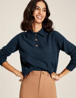 Joules Women's Mia Collared Pointelle Jumper - French Navy