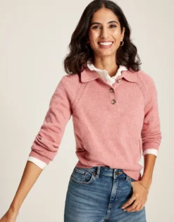 Joules Women's Mia Collared Pointelle Jumper - Pink