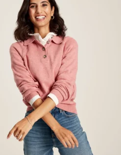 Joules Women's Mia Collared Pointelle Jumper - Pink -Equestrian Riding Clothing Store cdn.joules 150
