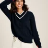 Joules Women's Dawson V-Neck Cricket Jumper - Navy Crème