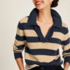 Joules Women's Maddie Striped V-Neck Jumper - Oat Stripe