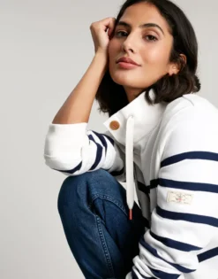 Joules Women's Southwold Button Sweatshirt - Navy Crème Stripe -Equestrian Riding Clothing Store cdn.joules 91