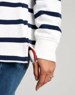 Joules Women's Southwold Button Sweatshirt - Navy Crème Stripe -Equestrian Riding Clothing Store cdn.joules 92