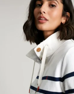Joules Women's Southwold Button Sweatshirt - Navy Crème Stripe -Equestrian Riding Clothing Store cdn.joules 93