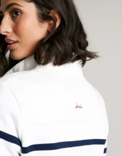 Joules Women's Southwold Button Sweatshirt - Navy Crème Stripe -Equestrian Riding Clothing Store cdn.joules 95